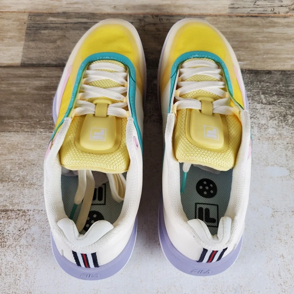 Fila Volley Burst 2 Womens Pickleball Shoes Sz 8 Yellow White Mesh Sneakers